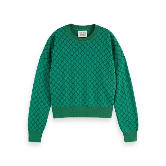 Снимка на SCOTCH&SODA WOMEN'S JACQUARD RELAXED PULLOVER IN BRIGHT GREEN