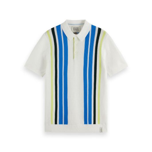 Снимка на SCOTCH&SODA MEN'S STRUCTURED KNITTED STRIPED POLO IN WHITE/PASTEL