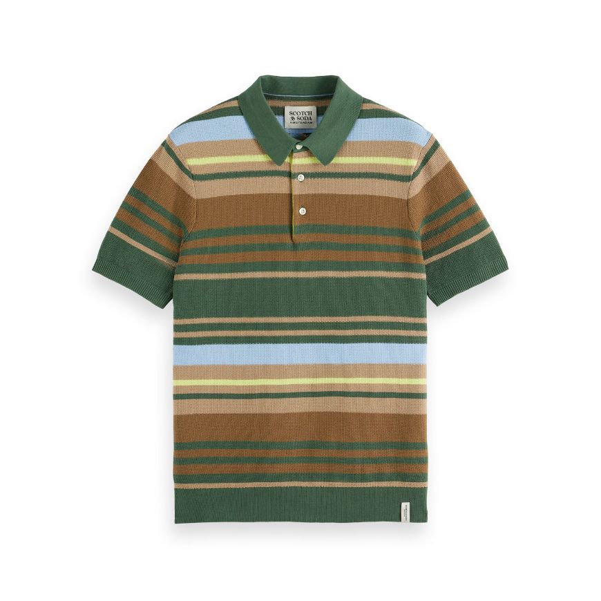 Снимка на SCOTCH&SODA MEN'S STRUCTURED KNITTED STRIPED POLO IN DARK GREEN