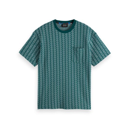 Снимка на SCOTCH&SODA MEN'S JACQUARD RELAXED FIT T-SHIRT IN DARK GREEN