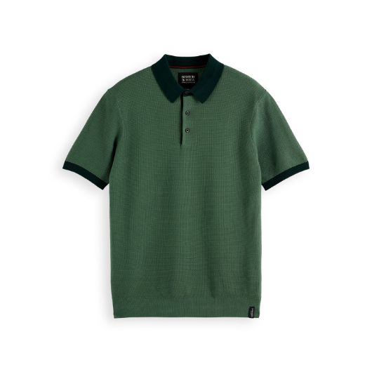 Снимка на SCOTCH&SODA MEN'S STRUCTURED KNITTED SOLID POLO IN DARK GREEN