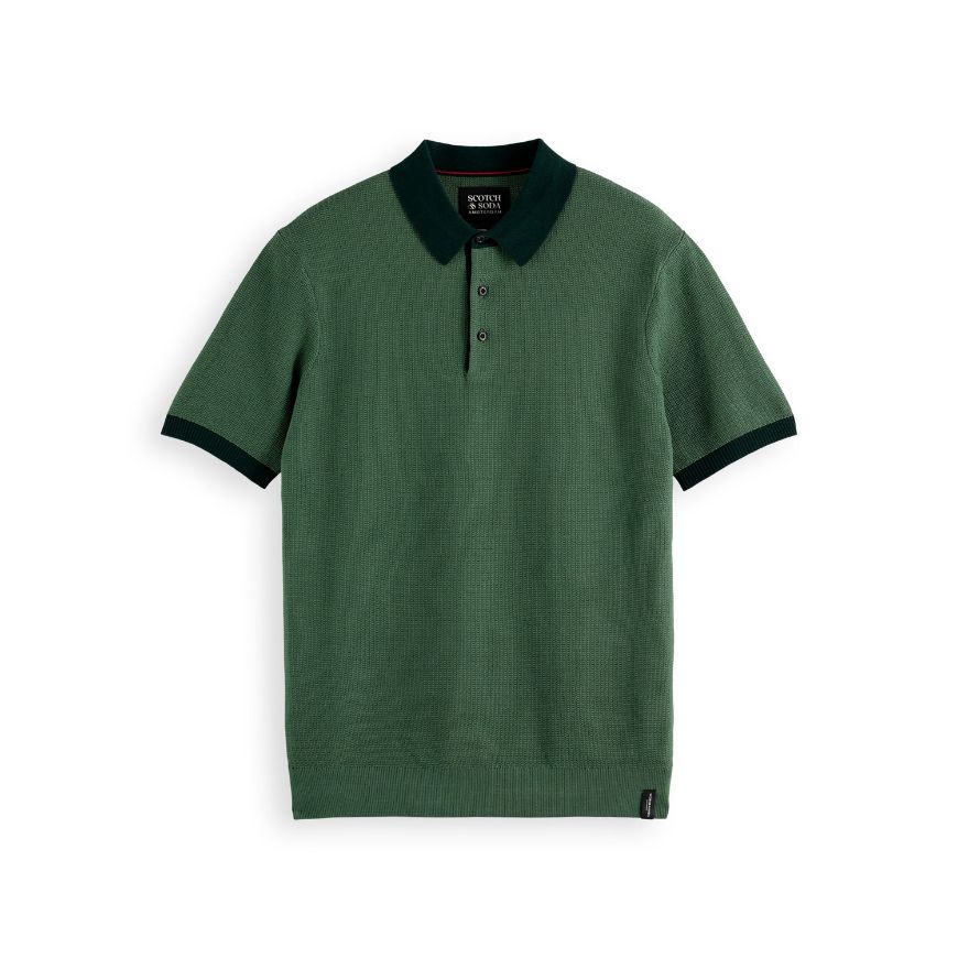 Снимка на SCOTCH&SODA MEN'S STRUCTURED KNITTED SOLID POLO IN DARK GREEN