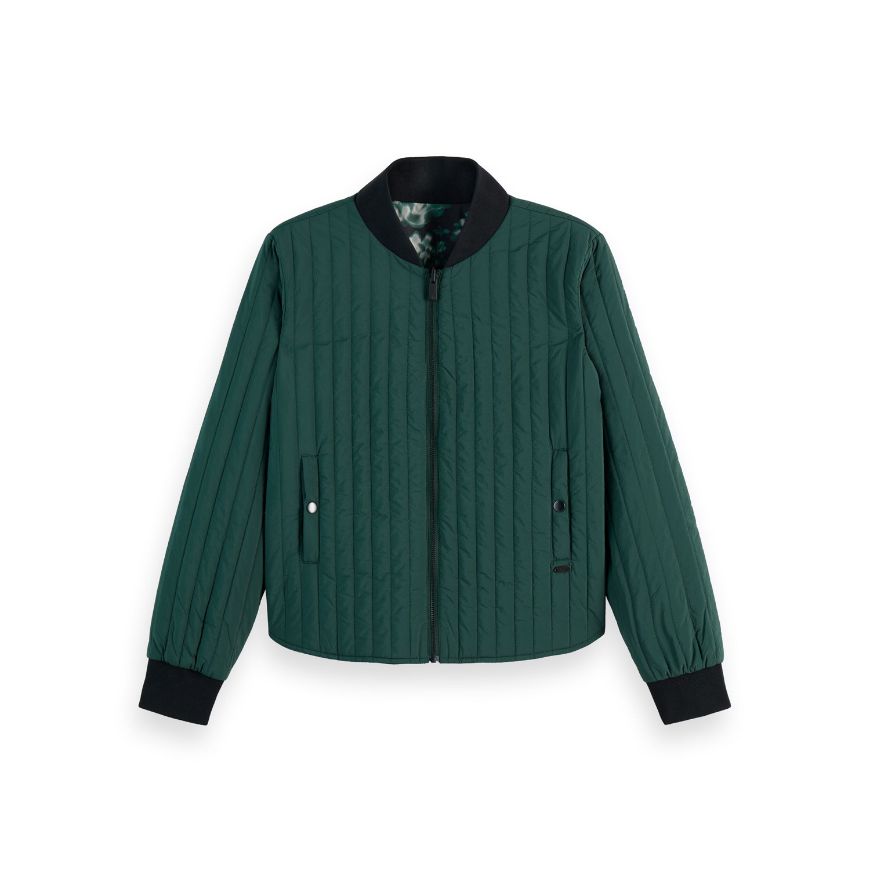 Снимка на SCOTCH&SODA WOMEN'S REVERSIBLE QUILTED BOMBER IN AMSTERDAM GREEN/ NIEUW BLOSSOM