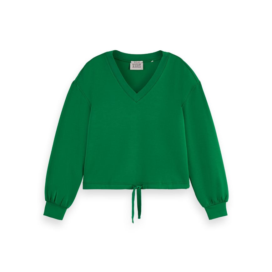 Снимка на SCOTCH&SODA WOMEN'S V-NECK MODAL SWEATSHIRT IN BRIGHT GREEN