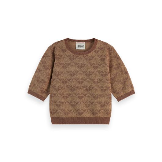 Снимка на SCOTCH&SODA WOMEN'S MONOGRAM JACQUARD CROPPED PULLOVER IN DESERT SAND