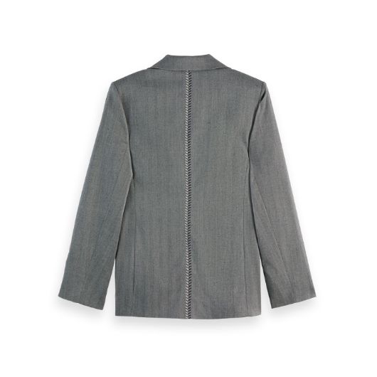 Снимка на SCOTCH&SODA WOMEN'S HERRINGBONE SCHOOL BLAZER IN MID GREY MELANGE PINSTRIPE