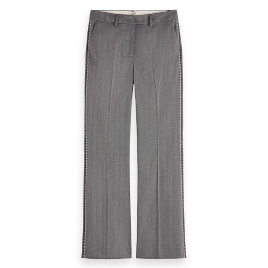 Снимка на SCOTCH&SODA WOMEN'S VIOLET HERRINGBONE HIGH RISE FLARE LEG IN MID GREY MELANGE PINSTRIPE