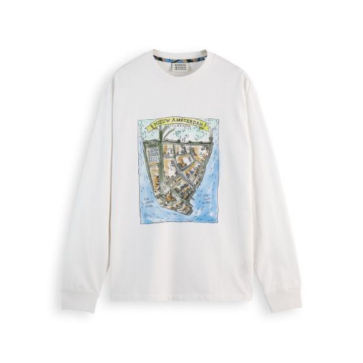 Снимка на SCOTCH&SODA MEN'S FRONT ARTWORK RELAXED FIT LONG SLEEVE T-SHIRT IN WHITE/PASTEL