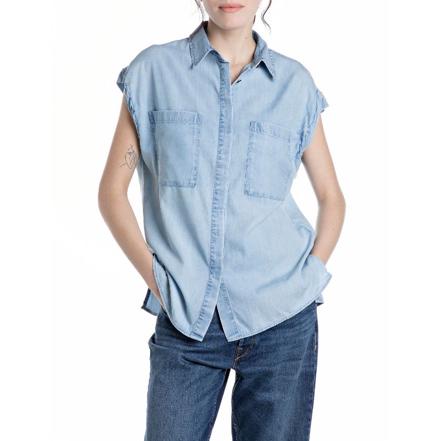 Снимка на REPLAY WOMEN'S SLEEVELESS DENIM SHIRT IN TENCEL COTTON BLEND