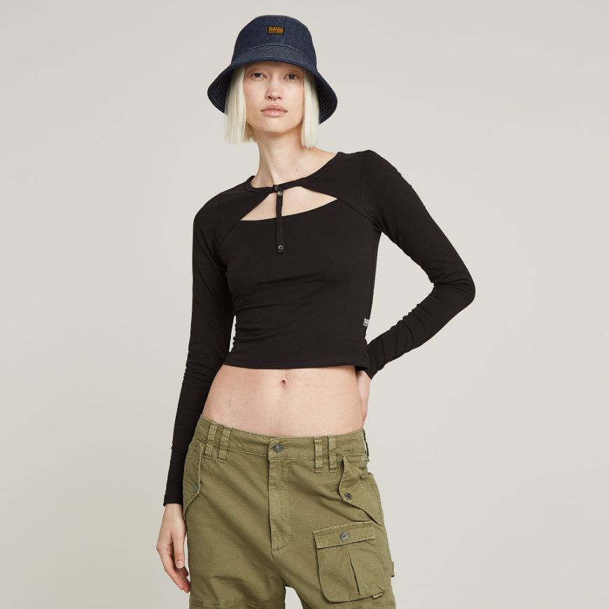 Снимка на G-STAR ДАМСКИ CROPPED KEYHOLE SLIM ТОП В ЧЕРНО