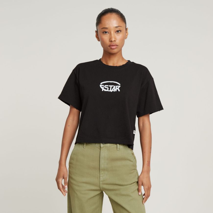 Снимка на G-STAR ДАМСКИ ТОП CROPPED LOGO RELAXED В ЧЕРНО