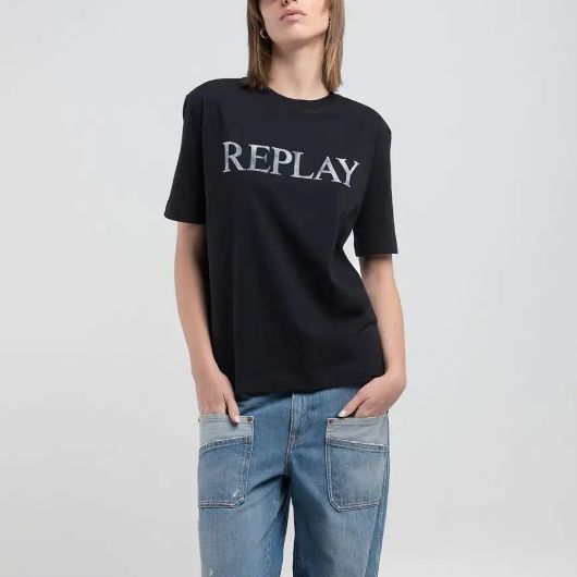 Снимка на REPLAY WOMEN'S REGULAR-FIT JERSEY T-SHIRT WITH LOGO PRINT