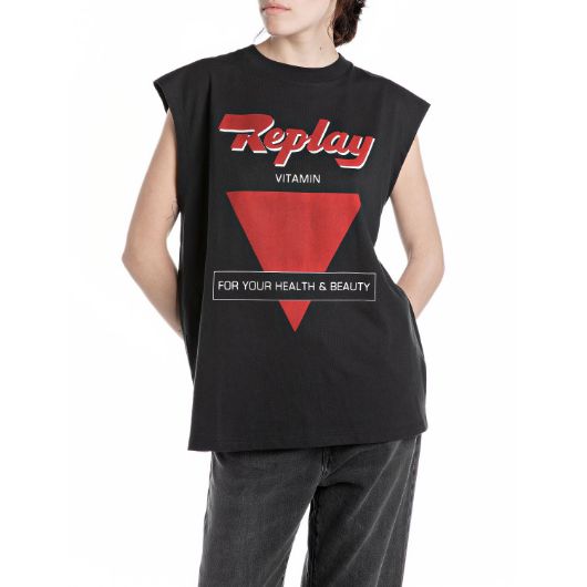 Снимка на REPLAY WOMEN'S BOXY JERSEY TOP WITH PRINT