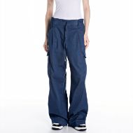 Снимка на REPLAY WOMEN'S WIDE-LEG CARGO TROUSERS IN 8 OZ SOFT STRETCH DENIM