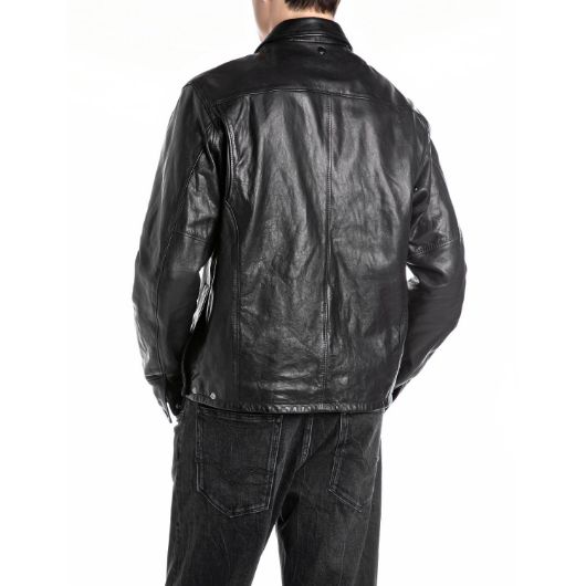 Снимка на REPLAY MEN'S LEATHER JACKET WITH COLLAR IN WAXED LAMBSKIN