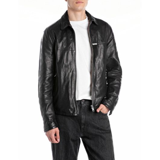 Снимка на REPLAY MEN'S LEATHER JACKET WITH COLLAR IN WAXED LAMBSKIN