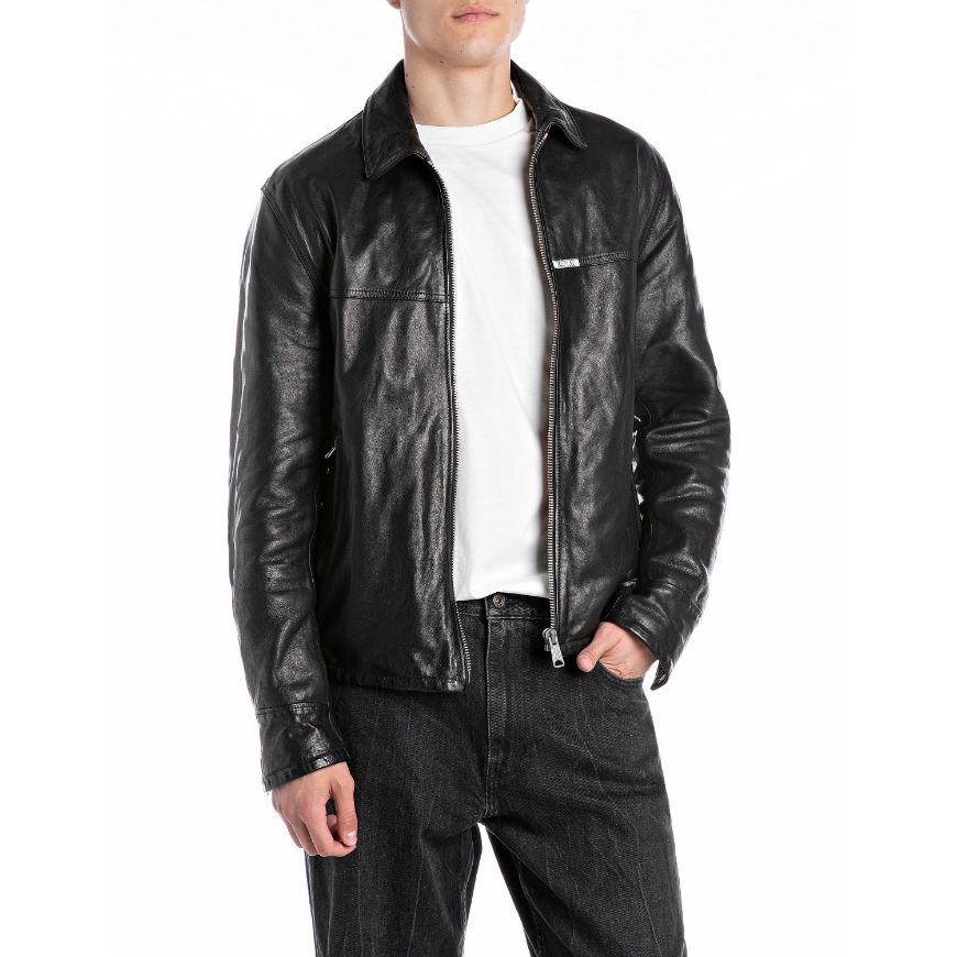 Снимка на REPLAY MEN'S LEATHER JACKET WITH COLLAR IN WAXED LAMBSKIN