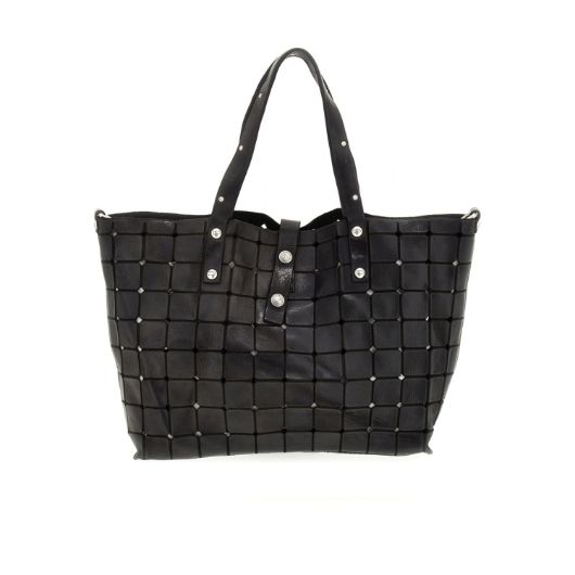 Снимка на CAMPOMAGGI WOMEN'S SHOPPING BAG ACACIA IN BLACK LASER-PERFORATED AND GARMENT-DYED COWHIDE LEATHER 1