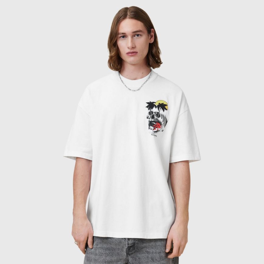 Picture of ALLSAINTS MEN'S BREAKER SHORT SLEEVE CREW IN CHALK WHITE