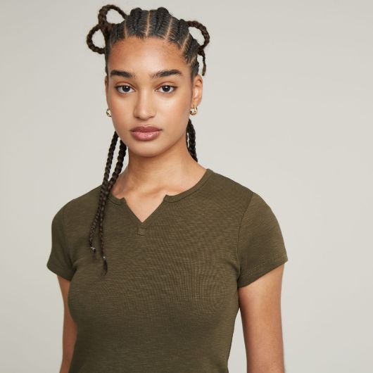 Picture of G-STAR WOMEN'S MICRO PLACKET SLIM T-SHIRT IN GREEN 3