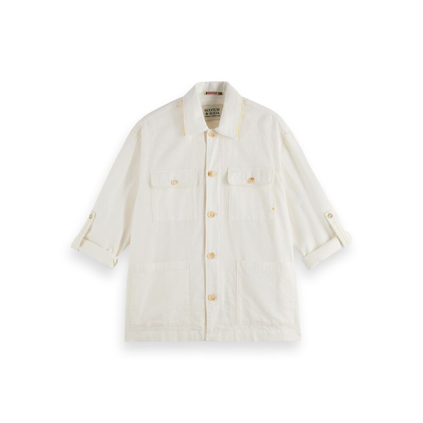 Picture of SCOTCH&SODA MEN'S RELAXED COTTON-LINEN SHIRT JACKET IN WHITE/PASTEL