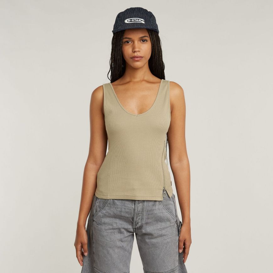 Снимка на G-STAR ДАМСКИ ТОП ASYMMETRICAL ZIP SLIM TANK TOP В КАФЯВО