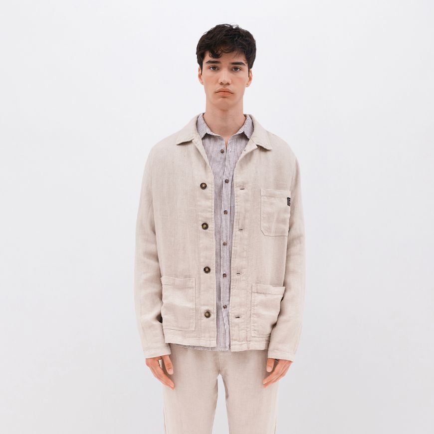 Picture of DIRTY LAUNDRY MEN'S LINEN OVERSHIRT WITH POCKETS IN SAND