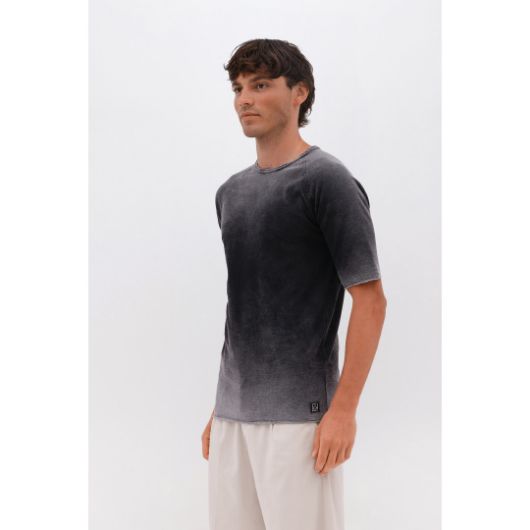 Picture of DIRTY LAUNDRY MEN'S THE RAGLAN SLUB T-SHIRT IN SHADOW BLACK