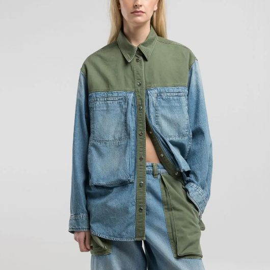 Picture of REPLAY WOMEN'S ATELIER MIXED COTTON FABRICS SHIRT 1