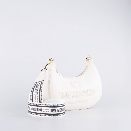 Снимка на LOVE MOSCHINO EMBER ДАМСКА ХОБО ЧАНТА С ЩАМПОВАНО ЛОГО В ЦВЯТ СЛОНОВА КОСТ