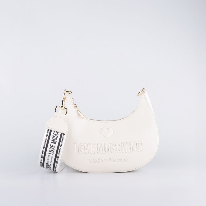 Снимка на LOVE MOSCHINO EMBER ДАМСКА ХОБО ЧАНТА С ЩАМПОВАНО ЛОГО В ЦВЯТ СЛОНОВА КОСТ