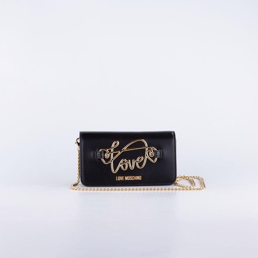 Picture of LOVE MOSCHINO WOMEN'S SCRIPT CHAIN WALLET IN BLACK