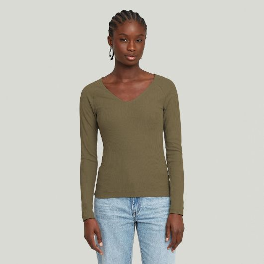 Снимка на G-STAR ДАМСКИ SLIM RIB V-NECK ТОП В ЗЕЛЕНО 1