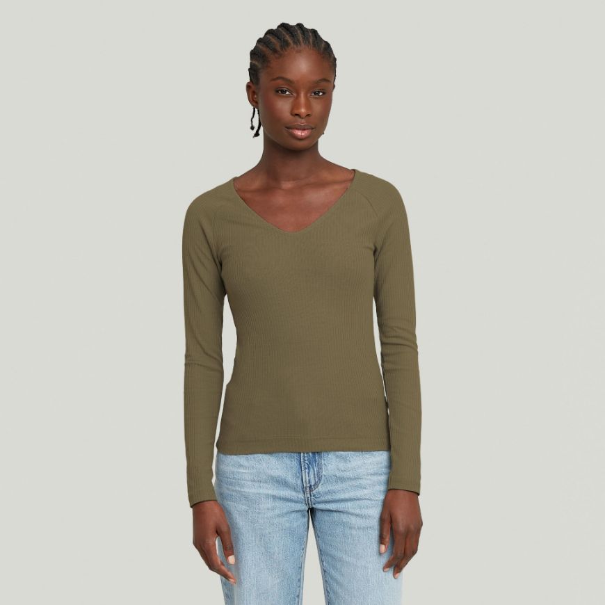 Снимка на G-STAR ДАМСКИ SLIM RIB V-NECK ТОП В ЗЕЛЕНО