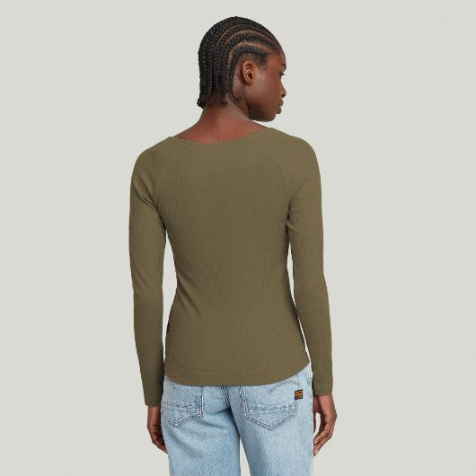 Снимка на G-STAR ДАМСКИ SLIM RIB V-NECK ТОП В ЗЕЛЕНО 2