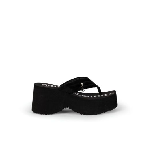 Picture of JUICY COUTURE WOMEN'S BLACK WHITNEY VELOUR Y2K WEDGE SANDAL 1