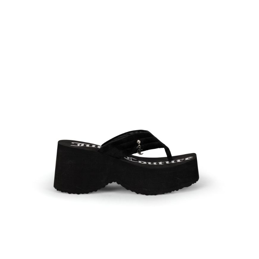 Picture of JUICY COUTURE WOMEN'S BLACK WHITNEY VELOUR Y2K WEDGE SANDAL