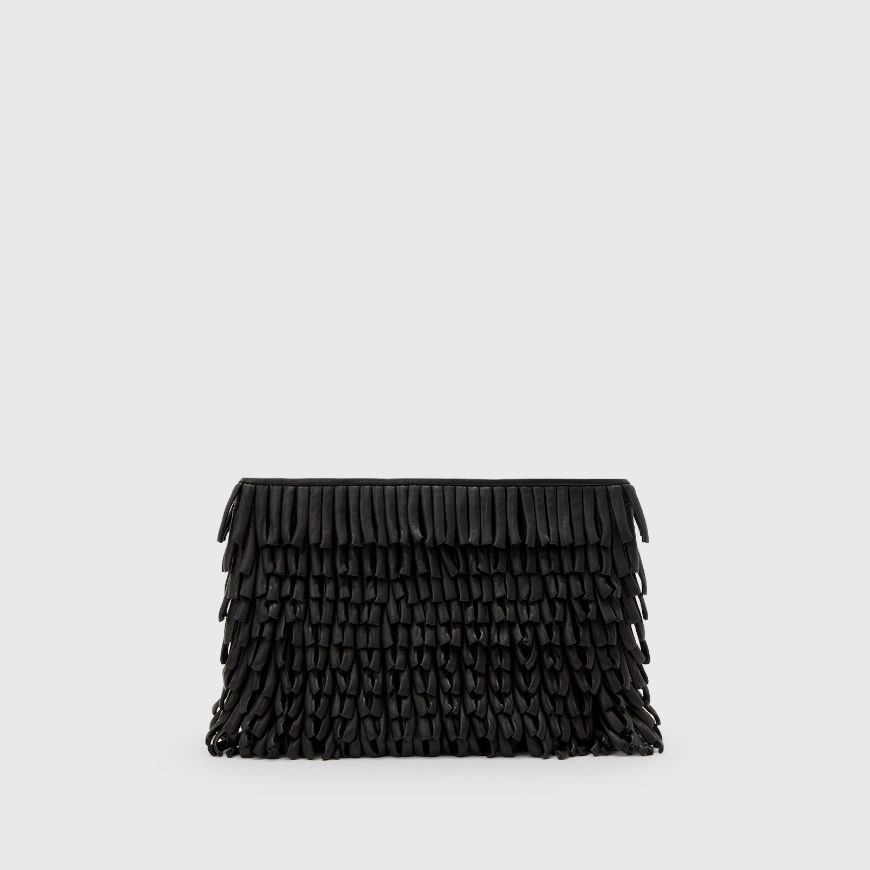 Picture of ALLSAINTS WOMEN'S BETTINA FRNGE CLUTCH IN BLACK