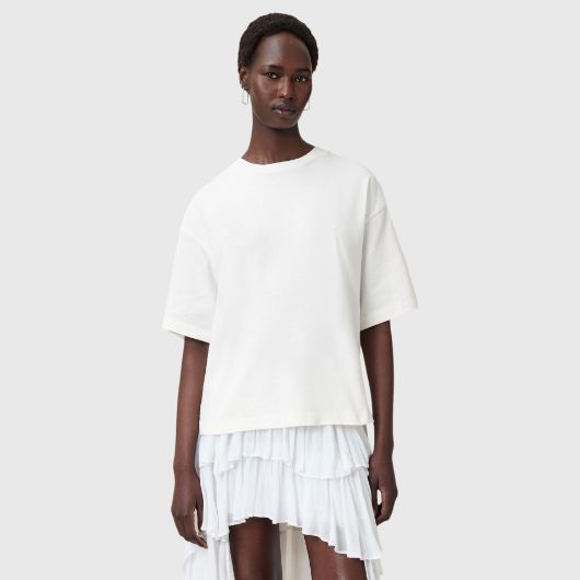 Picture of ALLSAINTS WOMEN'S AMELIE CROCHET T-SHIRT IN ECRU WHITE 1
