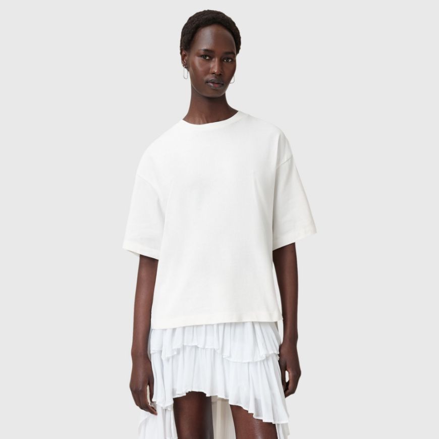 Picture of ALLSAINTS WOMEN'S AMELIE CROCHET T-SHIRT IN ECRU WHITE