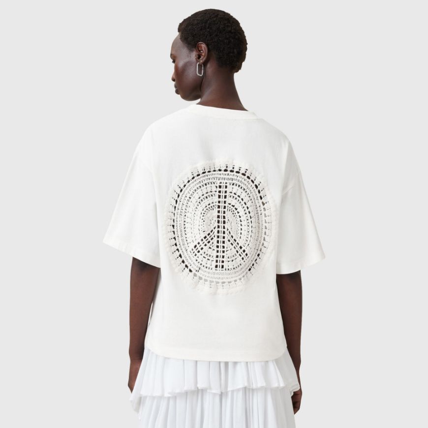 Picture of ALLSAINTS WOMEN'S AMELIE CROCHET T-SHIRT IN ECRU WHITE