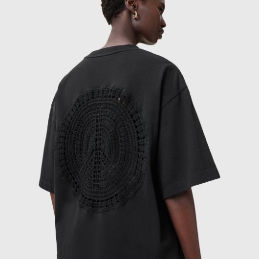 Picture of ALLSAINTS WOMEN'S AMELIE CROCHET T-SHIRT IN BLACK 1