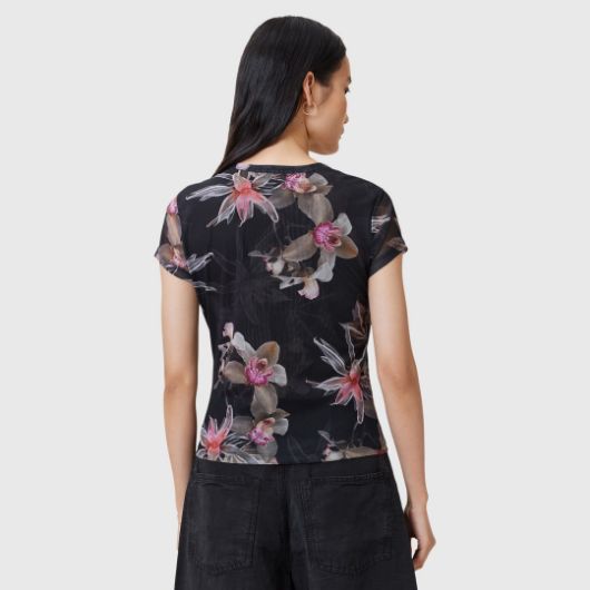 Picture of ALLSAINTS WOMEN'S ELLIE MESH T-SHIRT IN ADENA BLACK 2