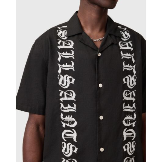 Picture of ALLSAINTS MEN'S SCRIPTURE SHORT SLEEVE SHIRT IN FADED BLACK 3