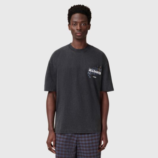 Picture of ALLSAINTS MEN'S WAVY SHORT SLEEVE CREW IN WASHED BLACK 1