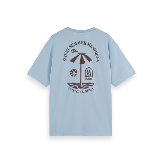 Снимка на SCOTCH&SODA MEN'S REGULAR FIT FRONT AND BACK ARTWORK T-SHIRT IN MEDIUM BLUE