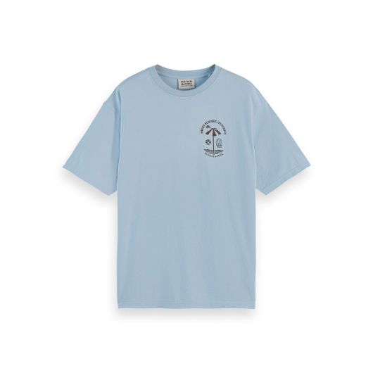 Снимка на SCOTCH&SODA MEN'S REGULAR FIT FRONT AND BACK ARTWORK T-SHIRT IN MEDIUM BLUE