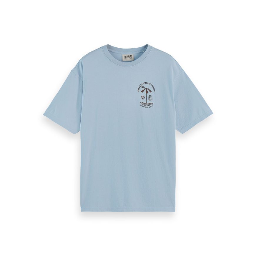 Снимка на SCOTCH&SODA MEN'S REGULAR FIT FRONT AND BACK ARTWORK T-SHIRT IN MEDIUM BLUE