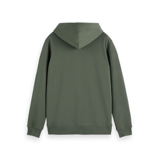 Picture of SCOTCH&SODA MEN'S SEASONAL CORE - REGULAR FIT LOGO BADGE HOODIE IN DARK GREEN 2