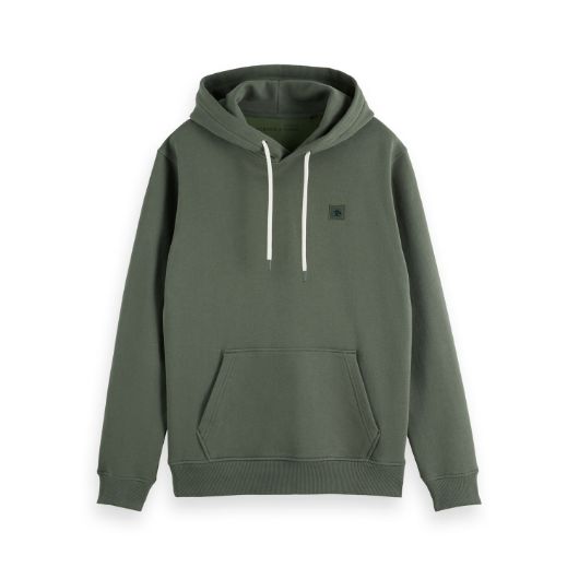 Picture of SCOTCH&SODA MEN'S SEASONAL CORE - REGULAR FIT LOGO BADGE HOODIE IN DARK GREEN 1